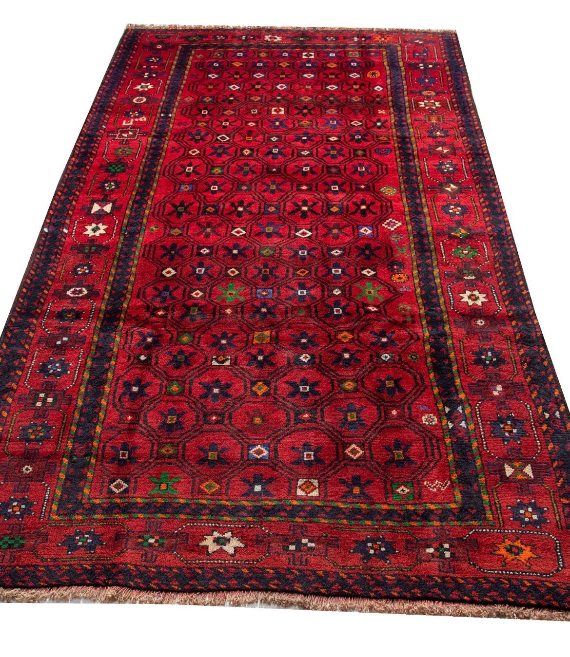 Hand-Knotted Tribal Wool Rug – Geometric Red Vintage Area Rug 300 x 160 cm