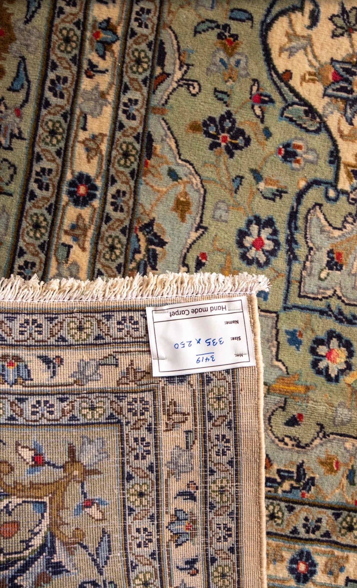 Finely Hand knotted Persian 40Raj pistachio Kashan Rug 335x250