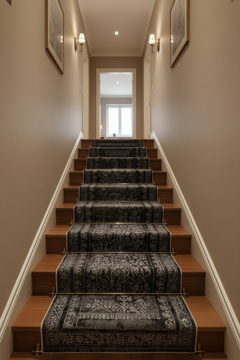 Luxury Vintage Charcoal Runner Rug – Distressed Floral Hallway Runner 80 x 300 cm