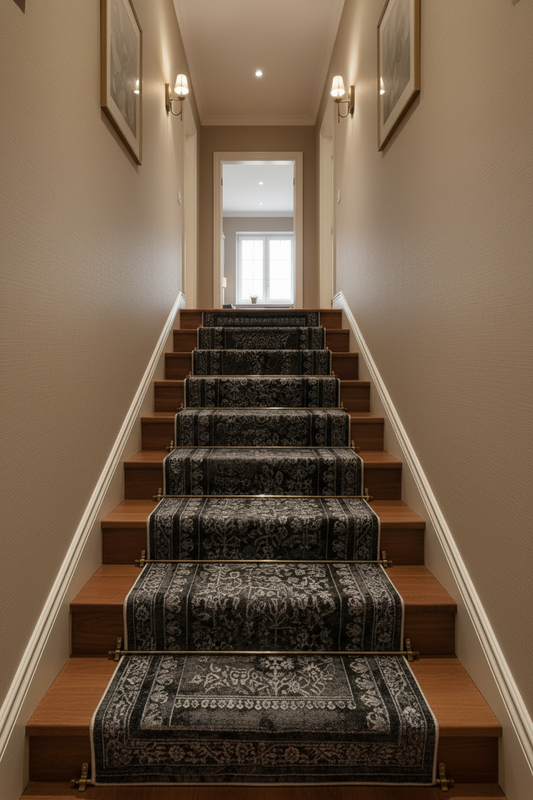 Luxury Vintage Charcoal Runner Rug – Distressed Floral Hallway Runner 80 x 300 cm