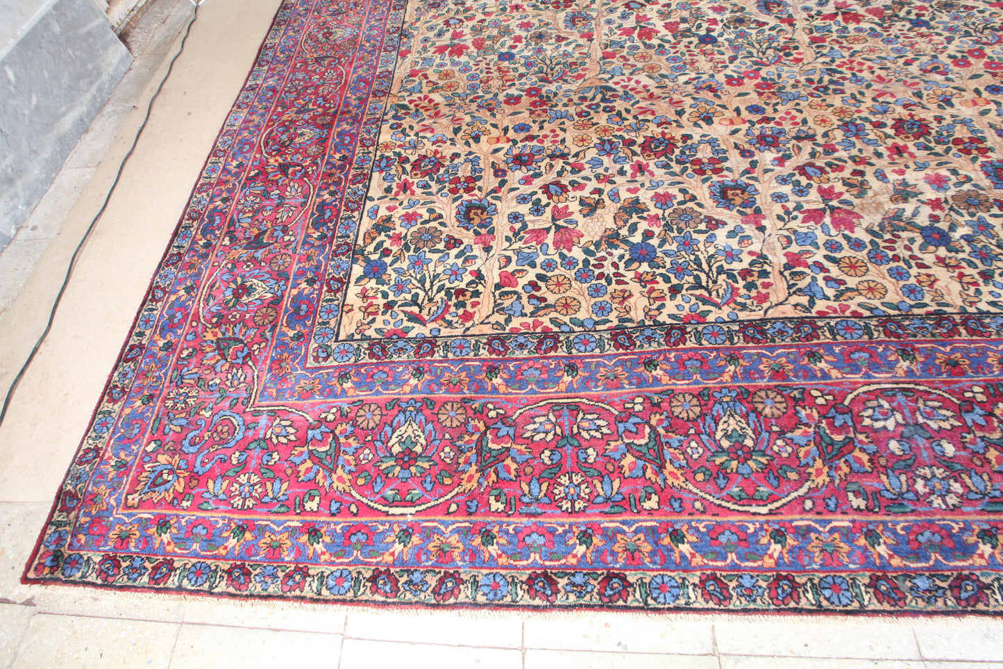 An Antique Hand knotted Persian Yazd Wool rug Around 120 years old size: 465 × 366 cm (about 15.3 × 12 feet)