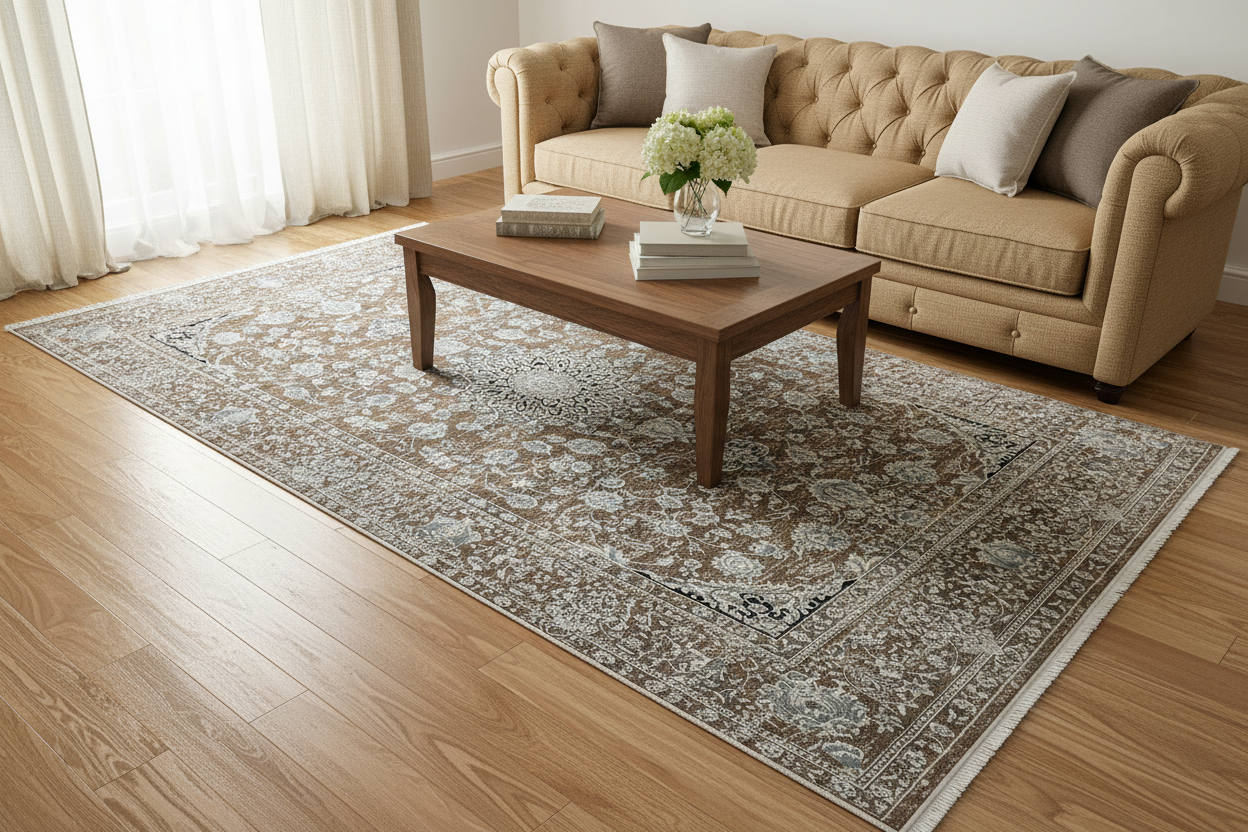 Luxury Vintage Medallion Rug – Bronze & Ivory Traditional Floral Design