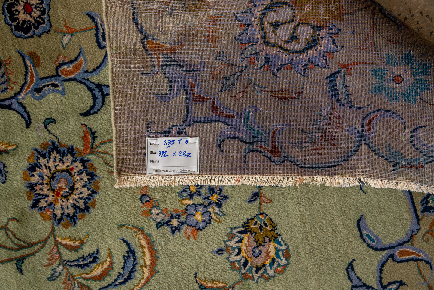 Hand Made pistachio Kashan Rug.