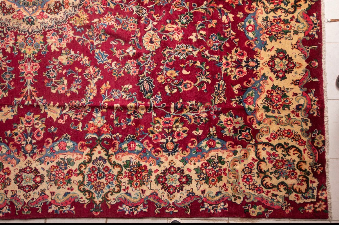 Finely Hand knotted Persian 40Raj pomegranate Kerman Rug 410x315