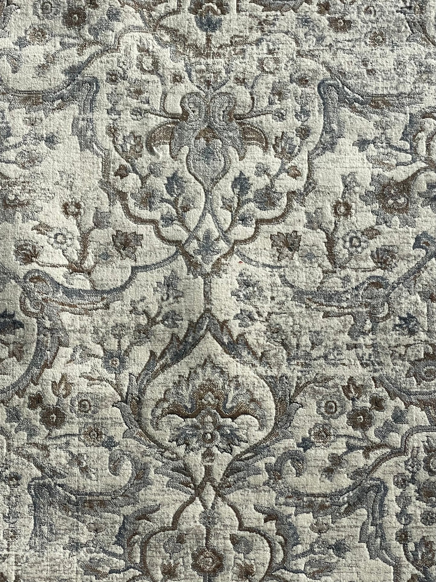 Luxury Vintage Style Distressed Rug – Ivory, Grey & Taupe Traditional Floral Design