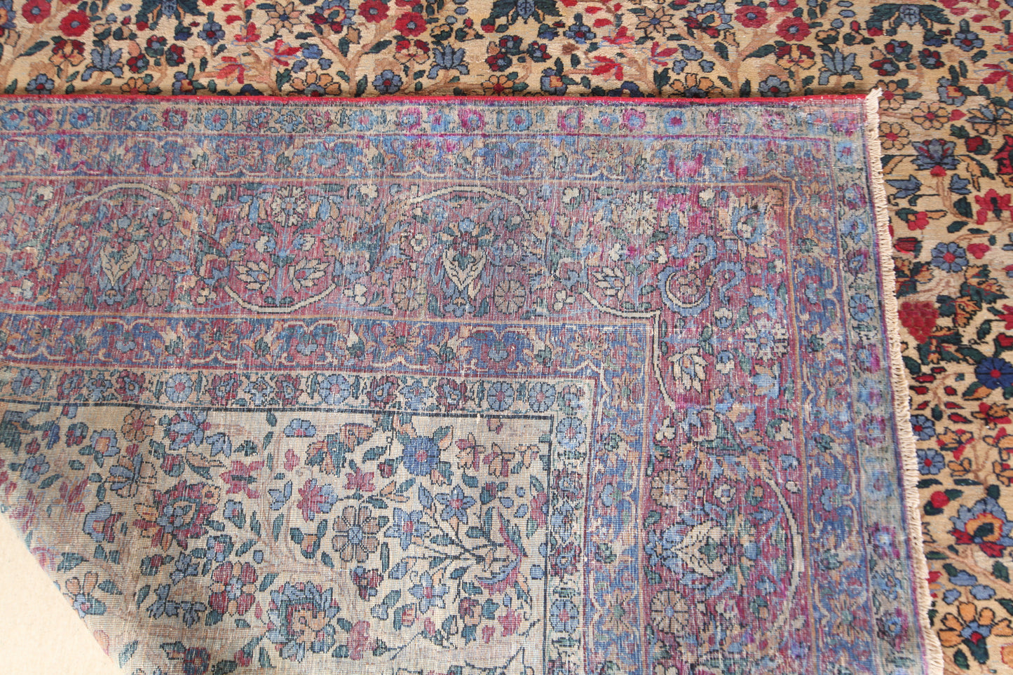 An Antique Hand knotted Persian Yazd Wool rug Around 120 years old size: 465 × 366 cm (about 15.3 × 12 feet)