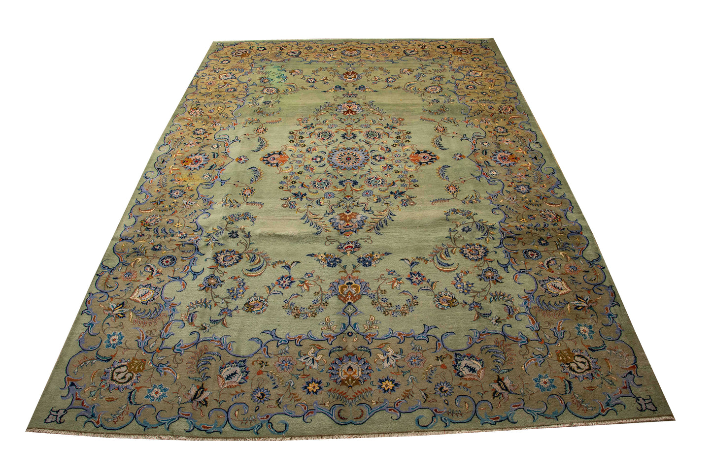 Hand Made pistachio Kashan Rug.