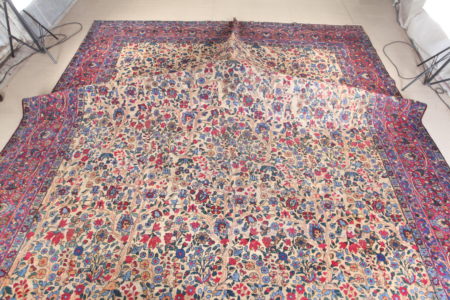 An Antique Hand knotted Persian Yazd Wool rug Around 120 years old size: 465 × 366 cm (about 15.3 × 12 feet)