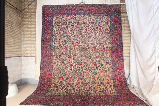 An Antique Hand knotted Persian Yazd Wool rug Around 120 years old size: 465 × 366 cm (about 15.3 × 12 feet)
