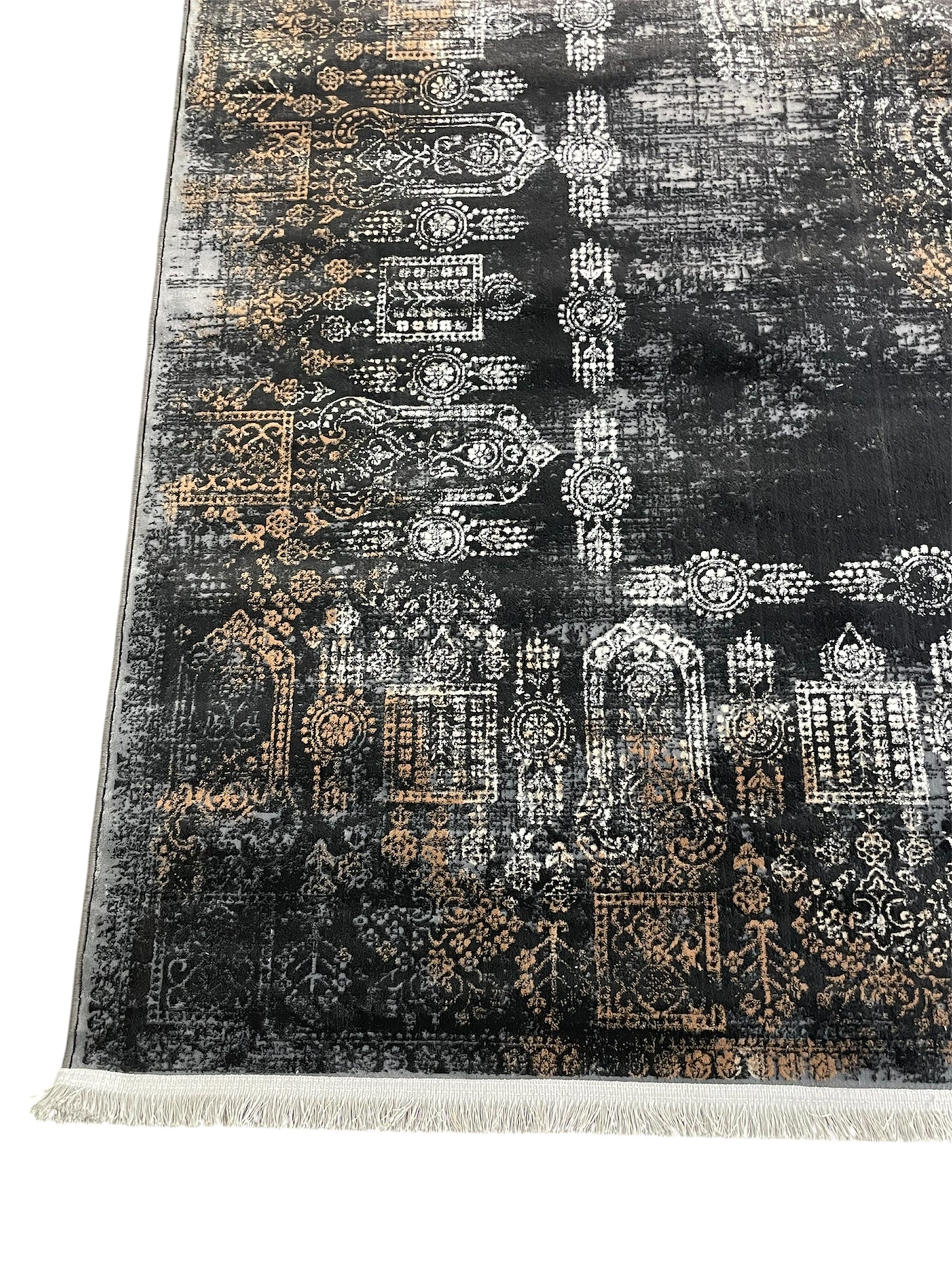 Luxury Vintage Charcoal Medallion Runner– Black & Gold Distressed Statement Design