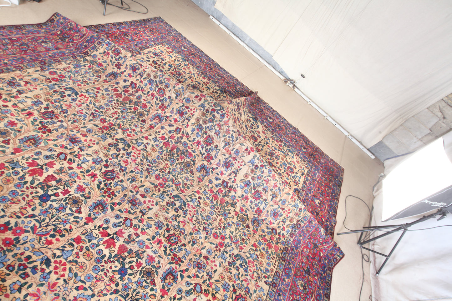 An Antique Hand knotted Persian Yazd Wool rug Around 120 years old size: 465 × 366 cm (about 15.3 × 12 feet)